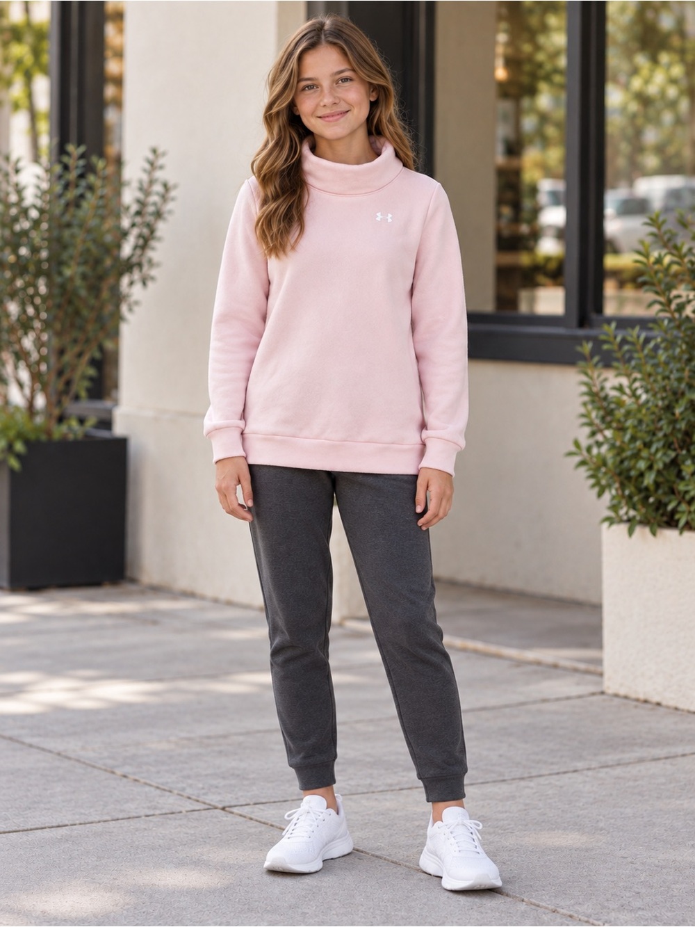 Under Armour Blush Pink Funnel Neck Sweatshirt – Youth XL